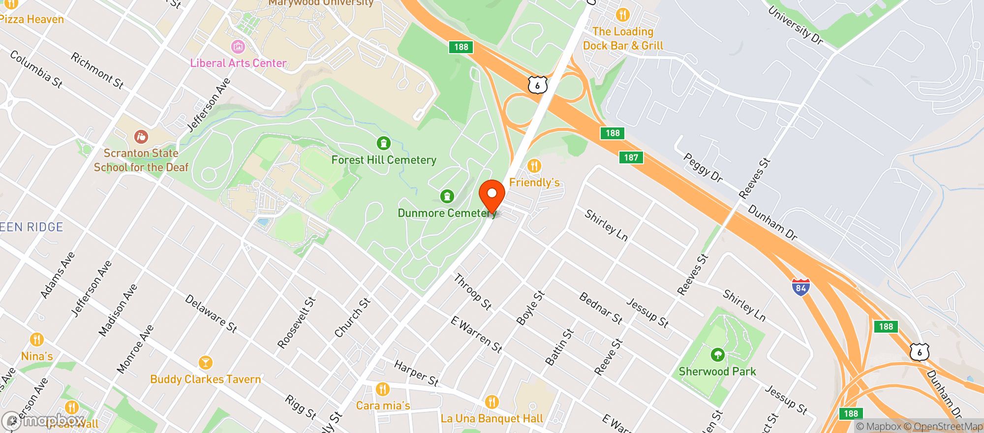 Map showing Joes Kwik Mart
