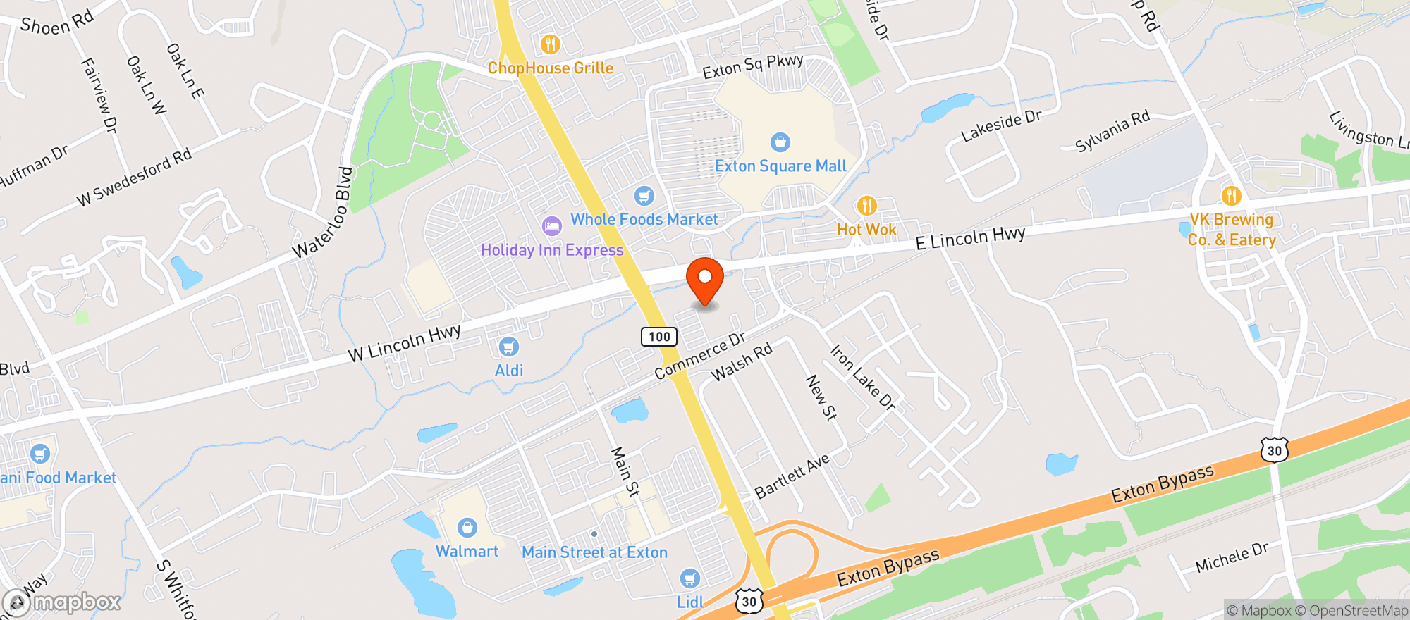 Map showing Whole Foods - Exton