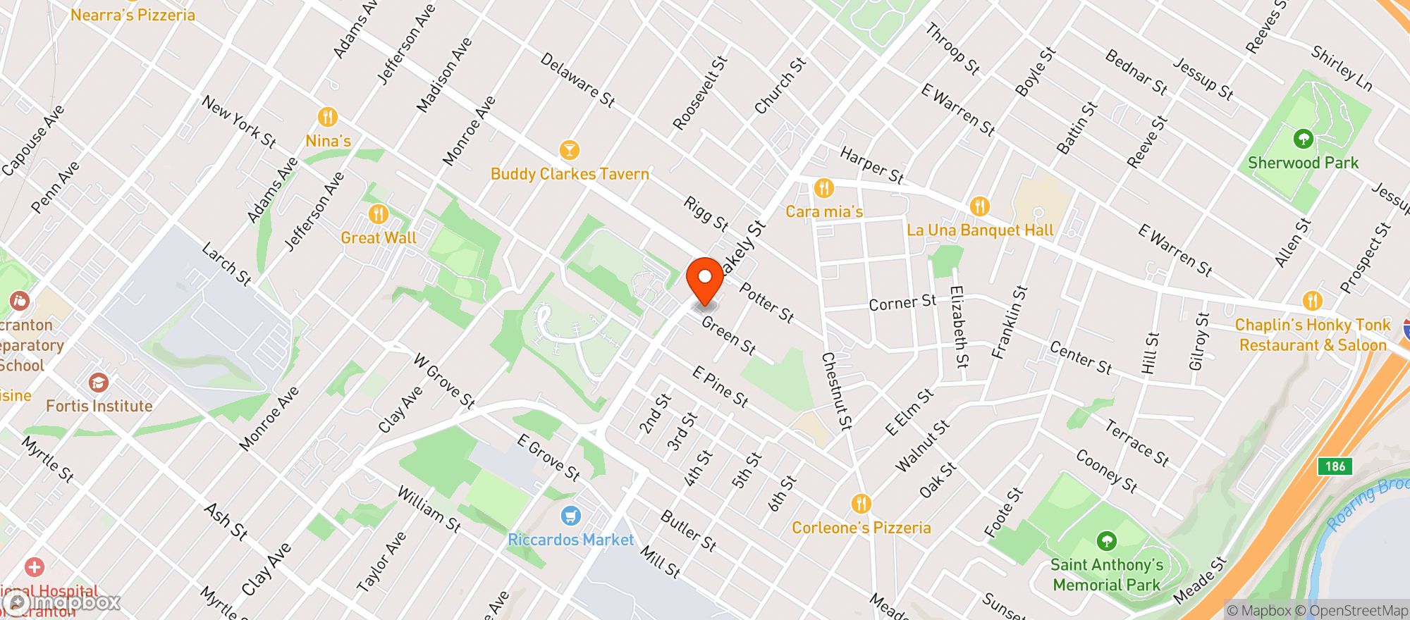Map showing Grande Pizza Dunmore