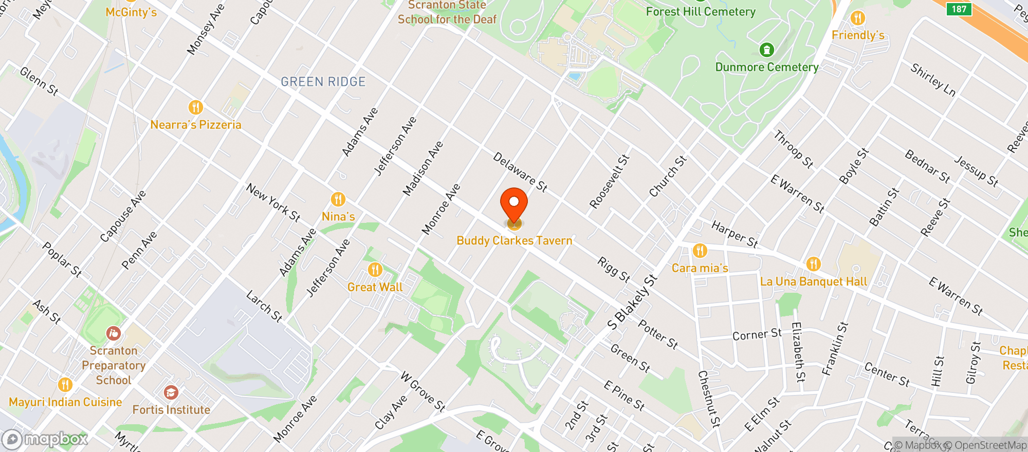 Map showing Buddy Clarkes Tavern