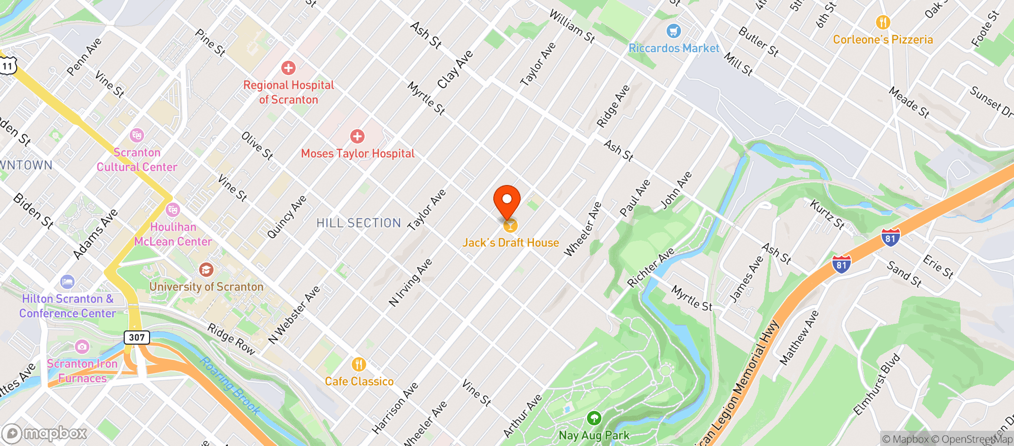 Map showing Jack's Draft House