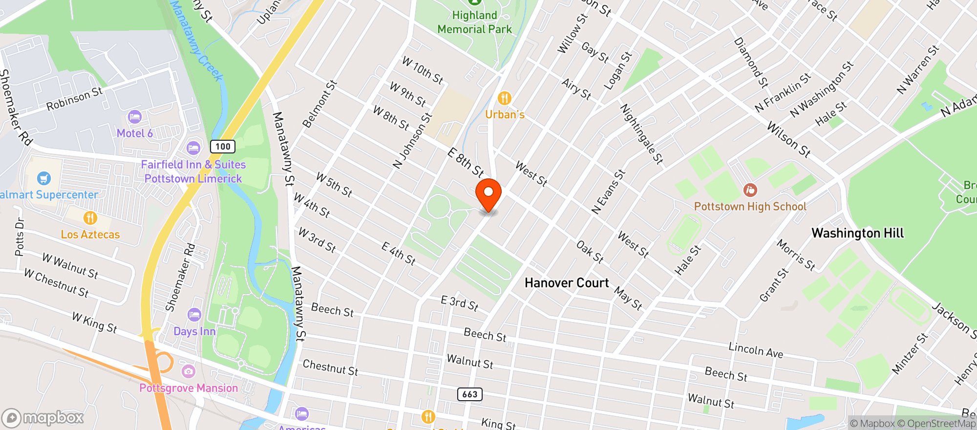 Map showing POTTSTOWN BEVERAGE