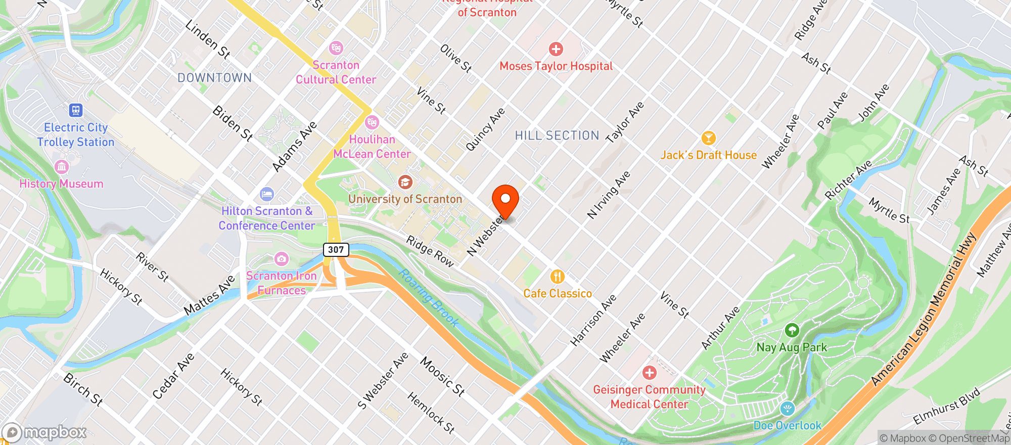 Map showing Scranton Smoke City