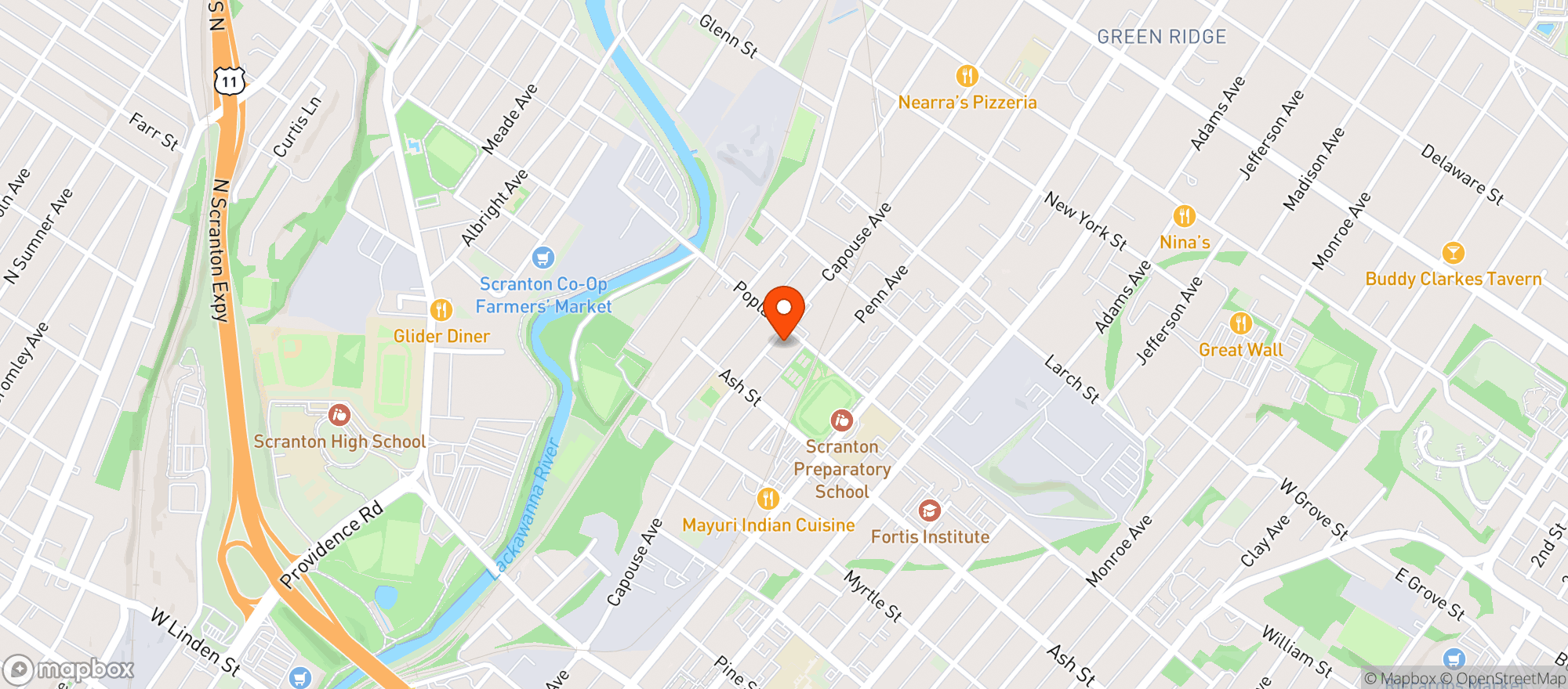 Map showing Ruddys Landmark Cafe