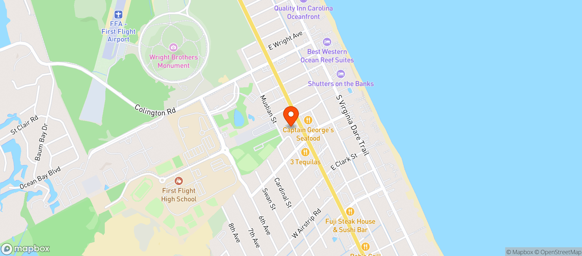 Map showing Outer Banks Brewery