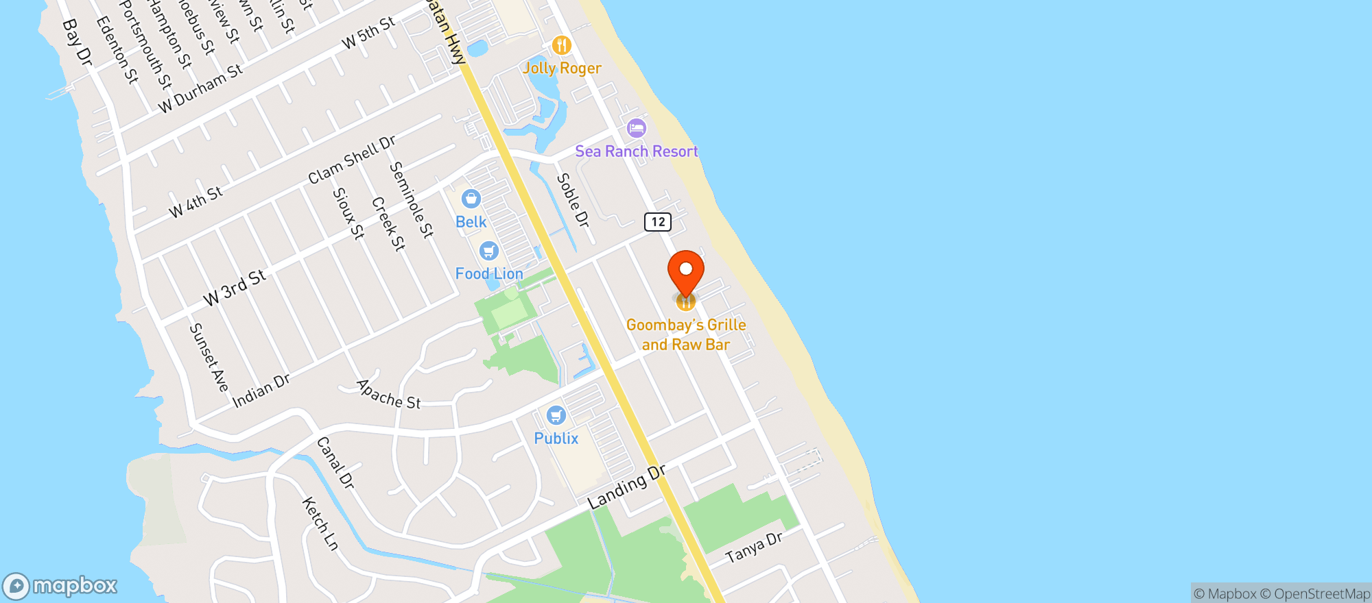 Map showing Goombays Grill & Raw Bar