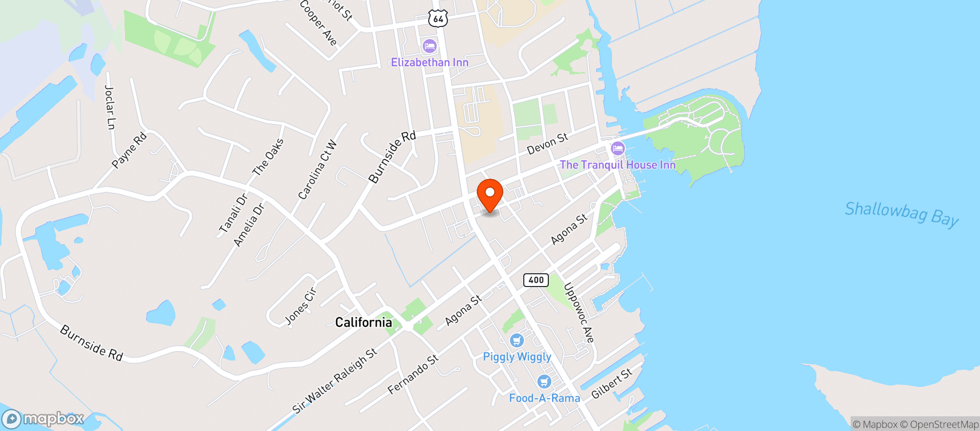 Map showing Outer Banks Distilling