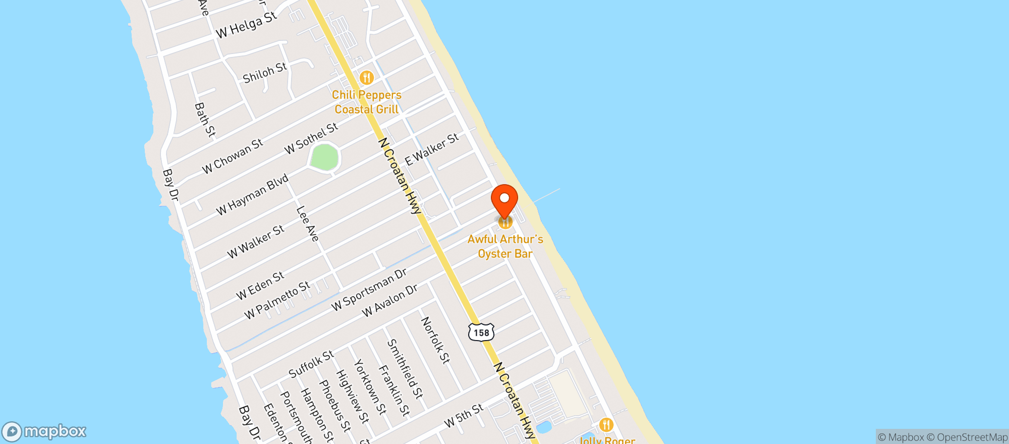 Map showing Awful Arthurs Oyster Bar