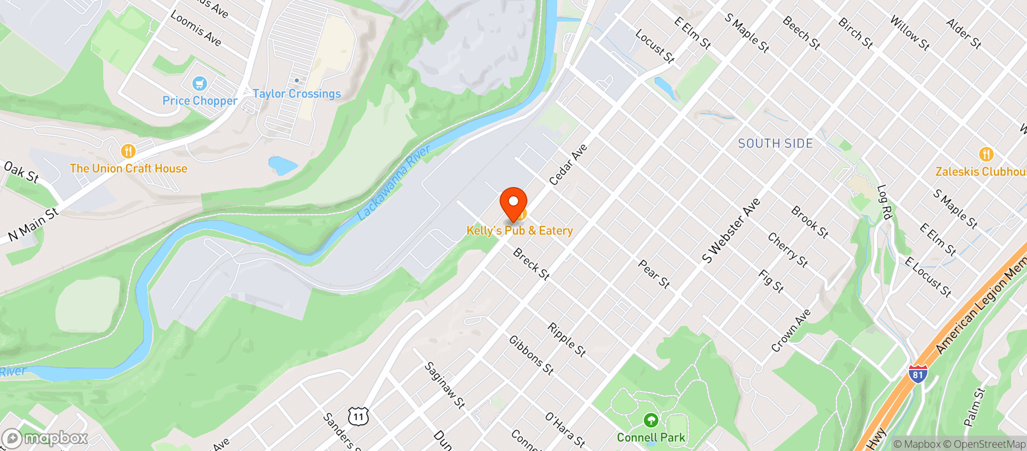 Map showing Kellys   Scranton