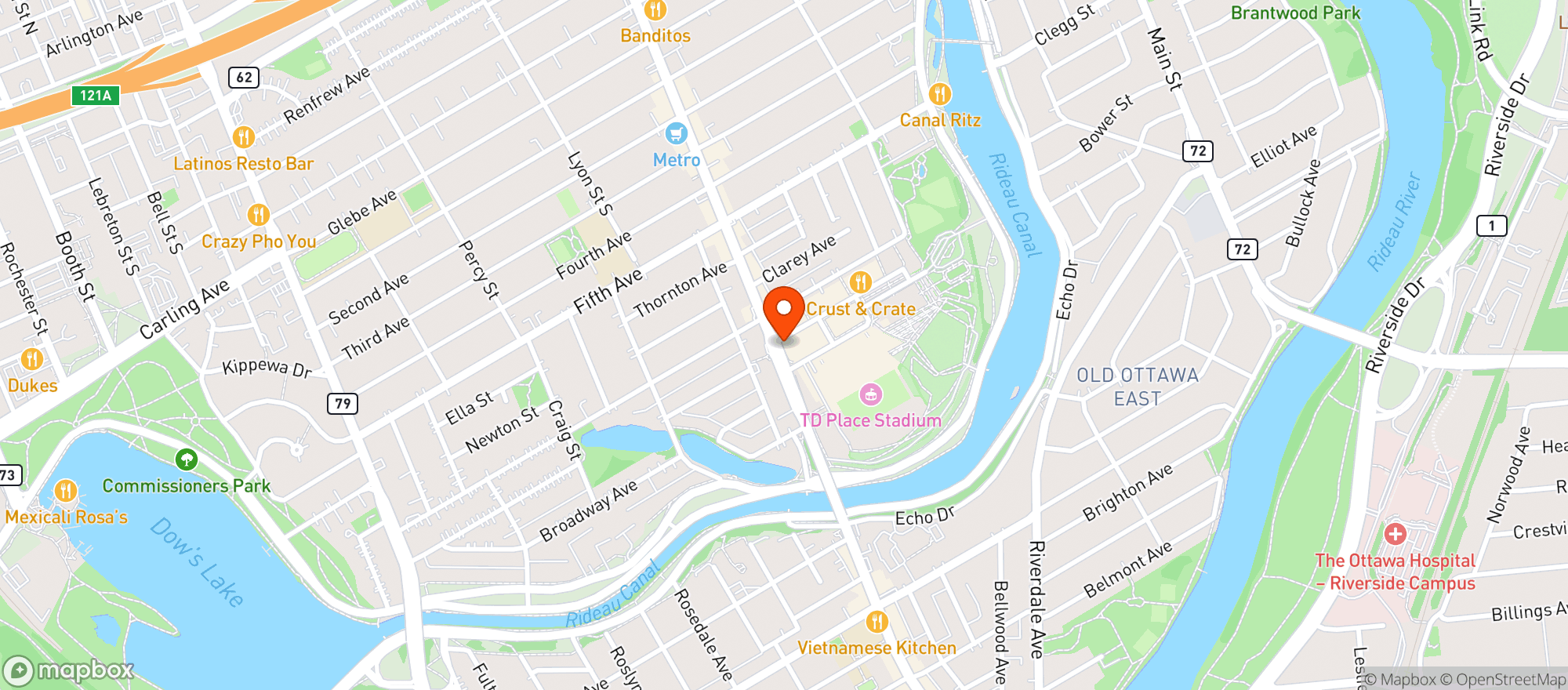 Map showing Whole Foods Market Ottawa