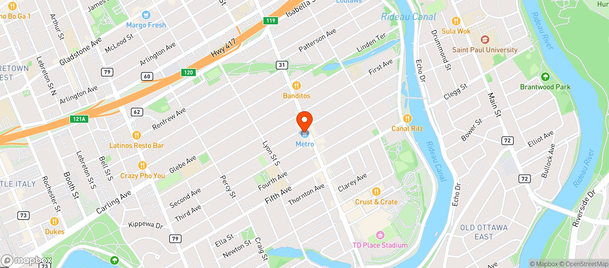 Map showing Metro Glebe