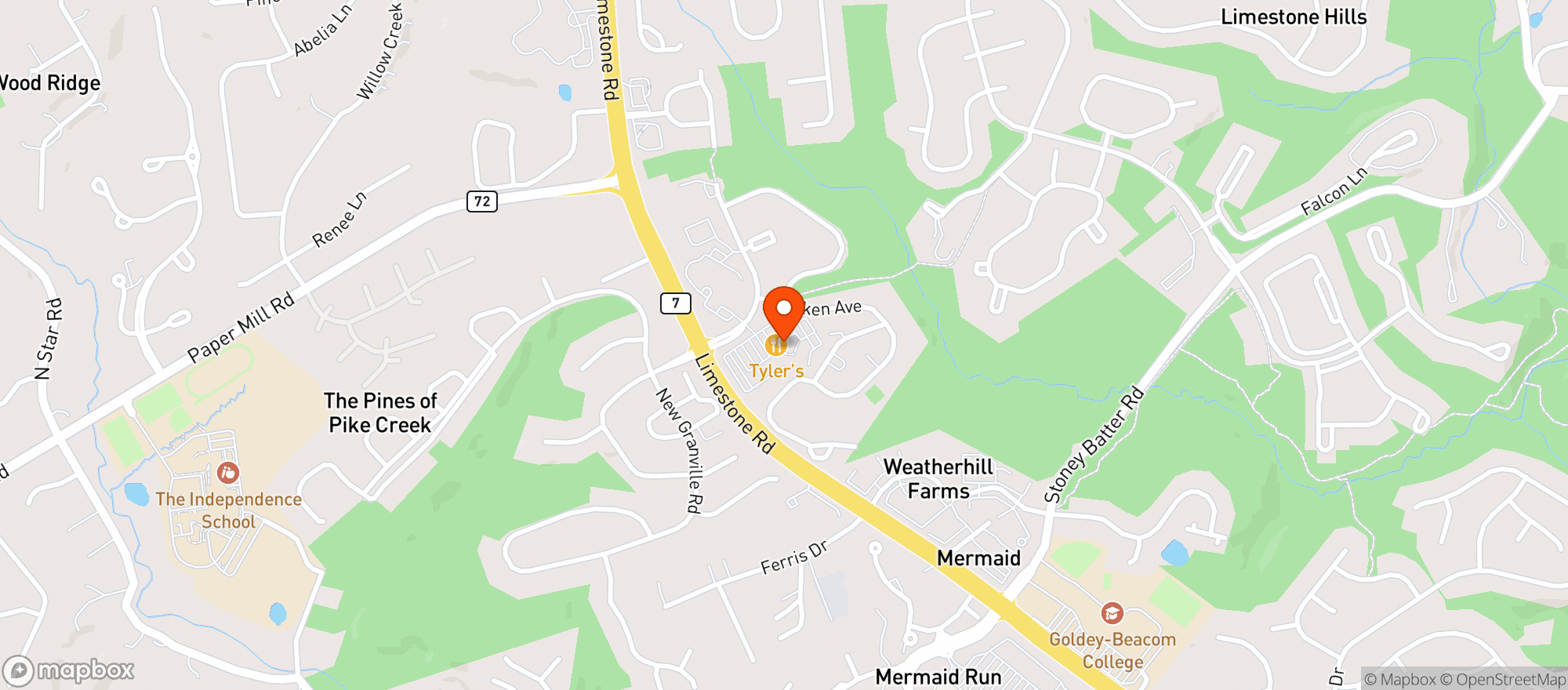 Map showing Tyler Fitzgeralds Restaurant