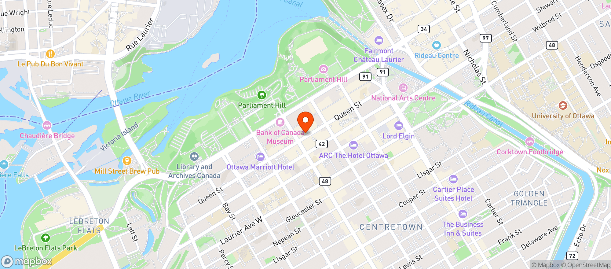 Map showing Mulligans Golf Bar
