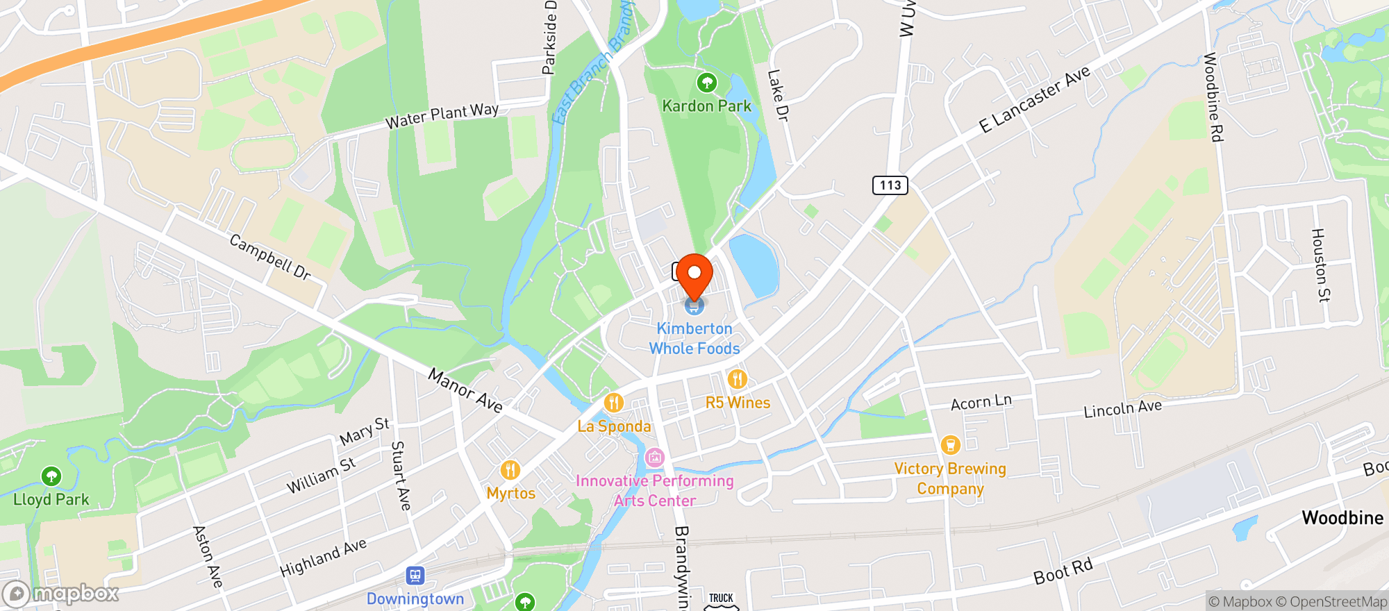 Map showing Kimberton Whole Foods