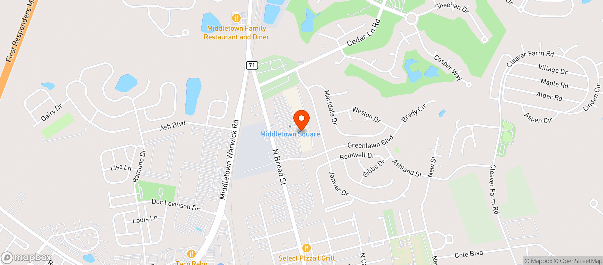 Map showing Middletown Liquors