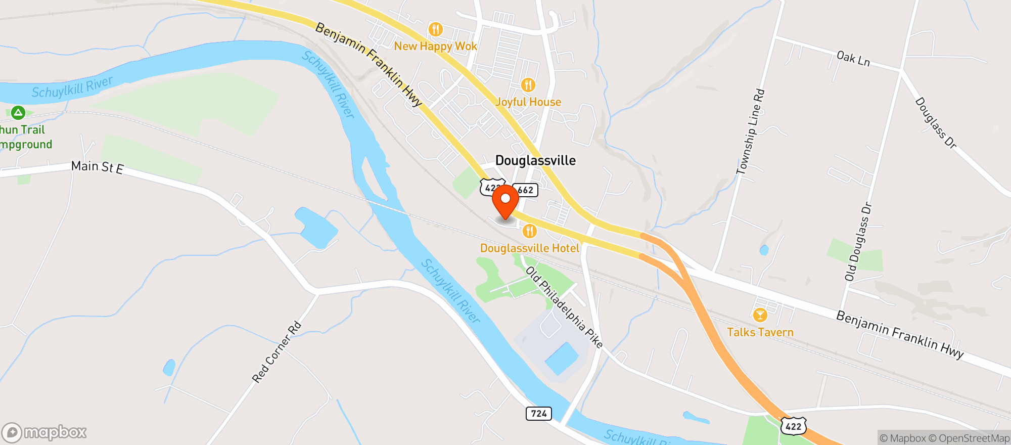 Map showing Douglassville Hotel