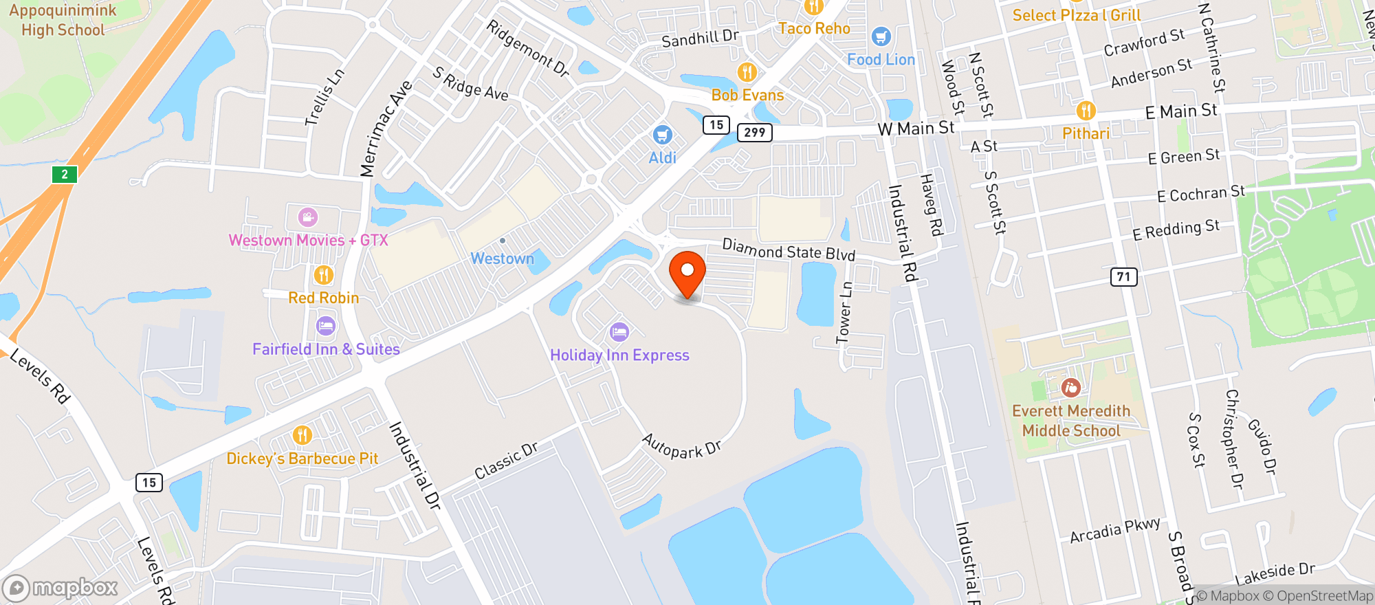 Map showing Grotto Pizza