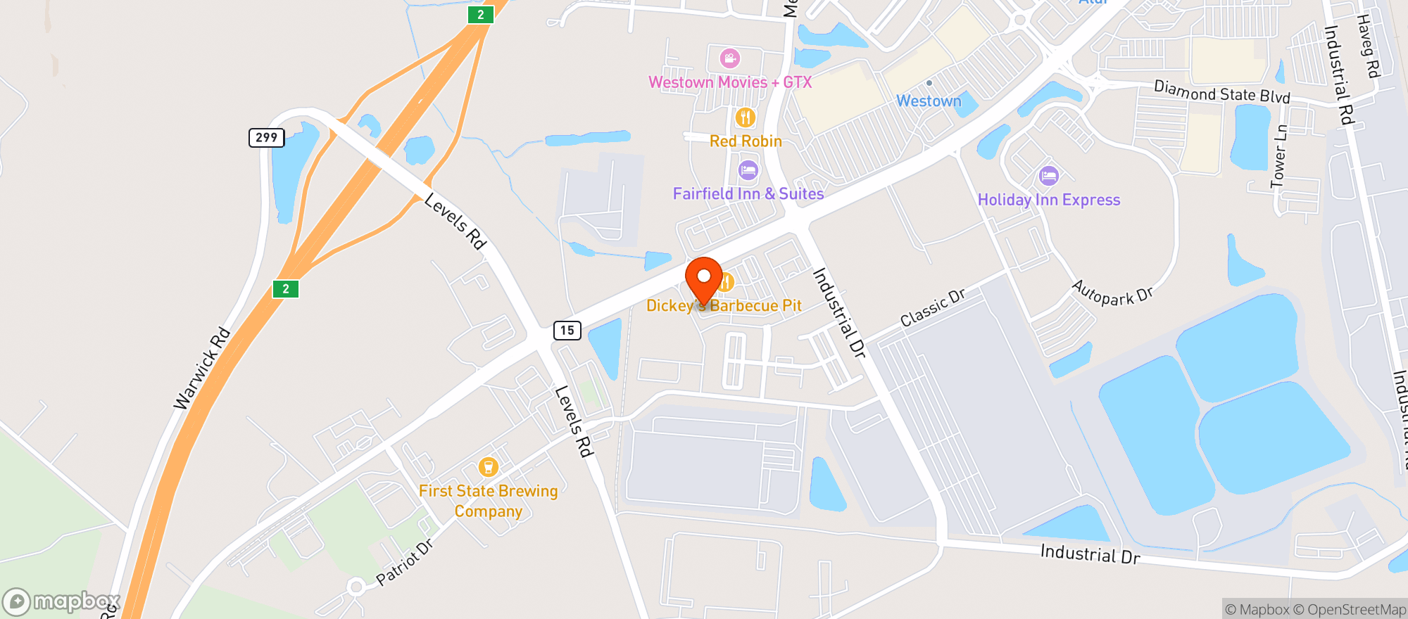Map showing Derbys Bar & Restaurant