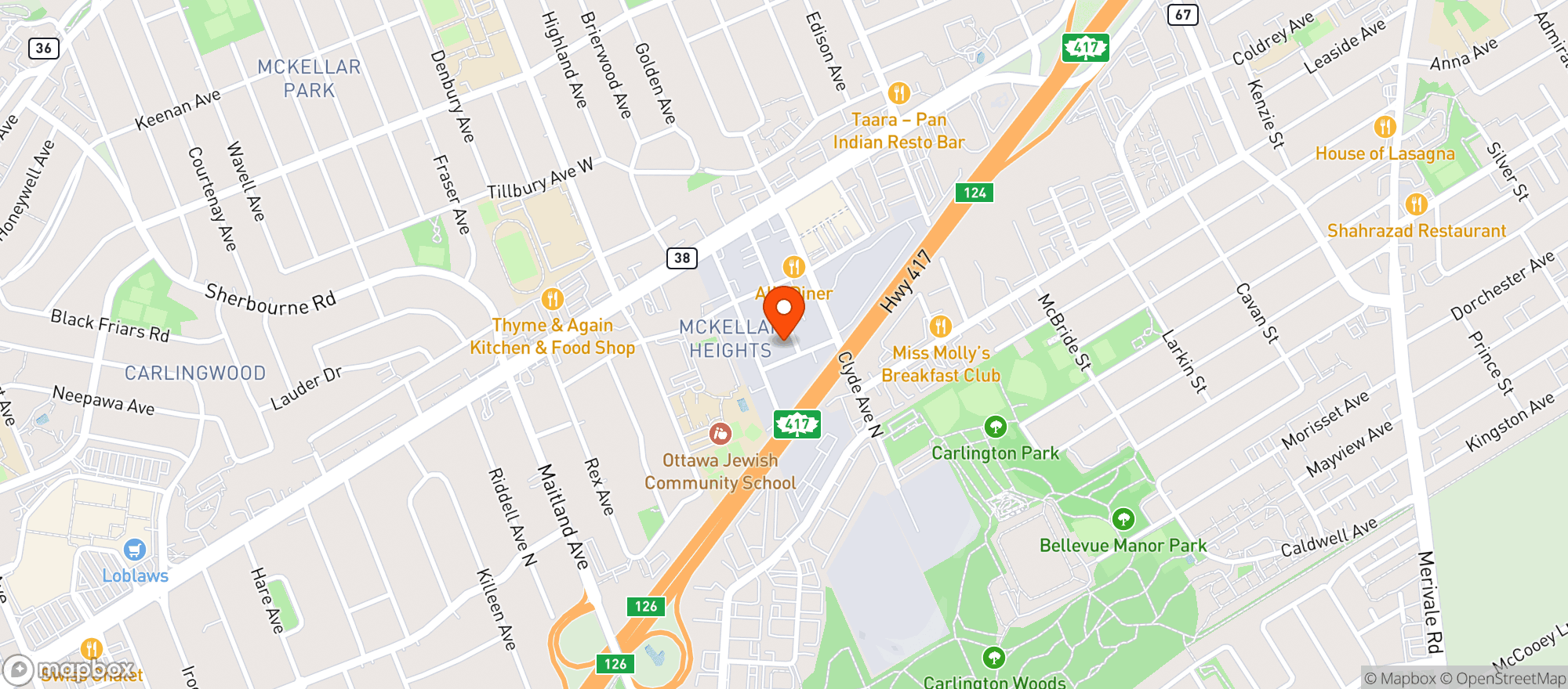 Map showing Ottawa Organic Food Alternatives