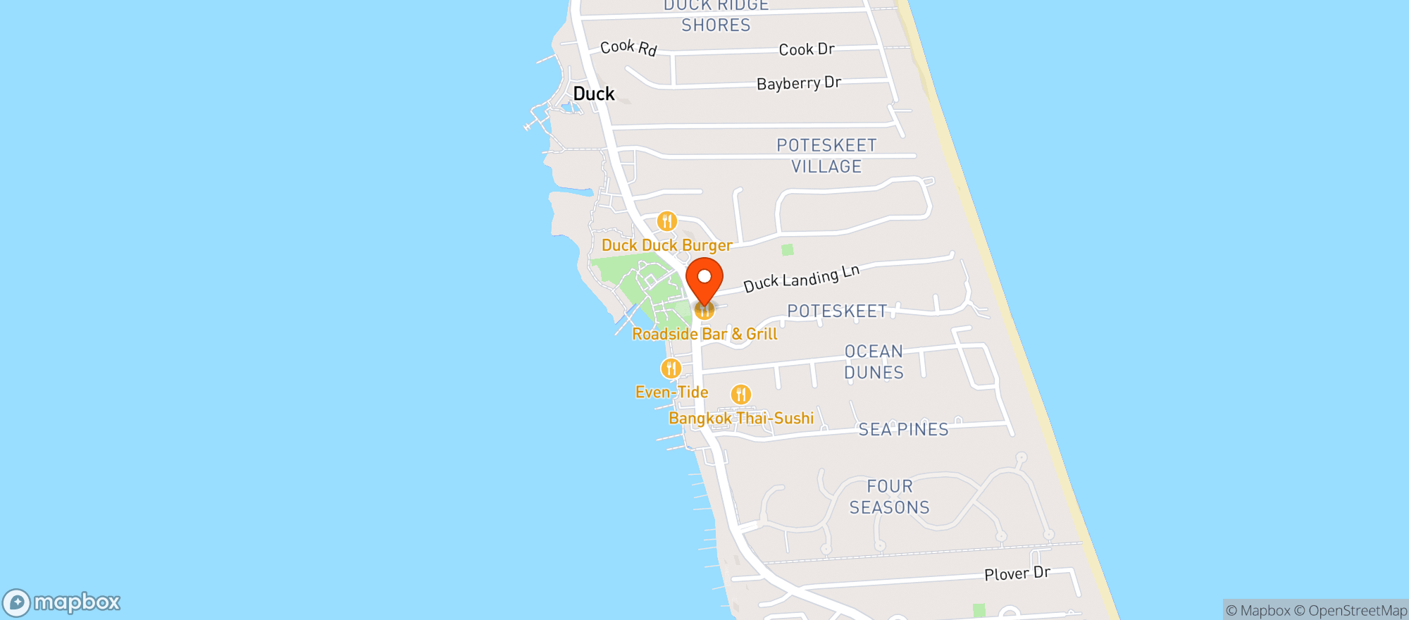 Map showing Roadside Raw Bar & Grill