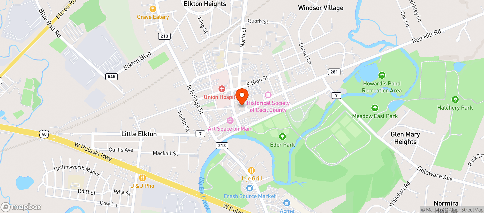 Map showing Elkton Music Hall
