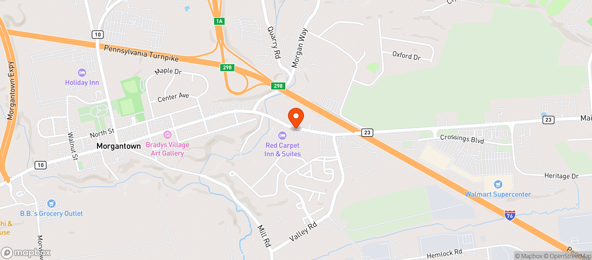 Map showing Morgantown Beverage Co