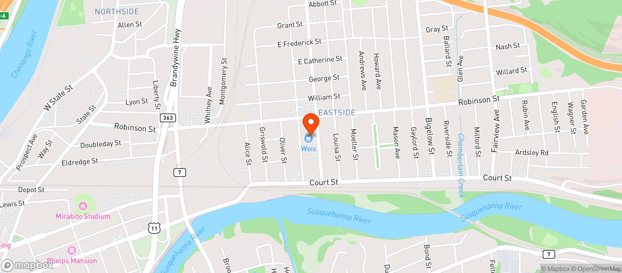 Map showing Eastside Wine & Liquors Inc