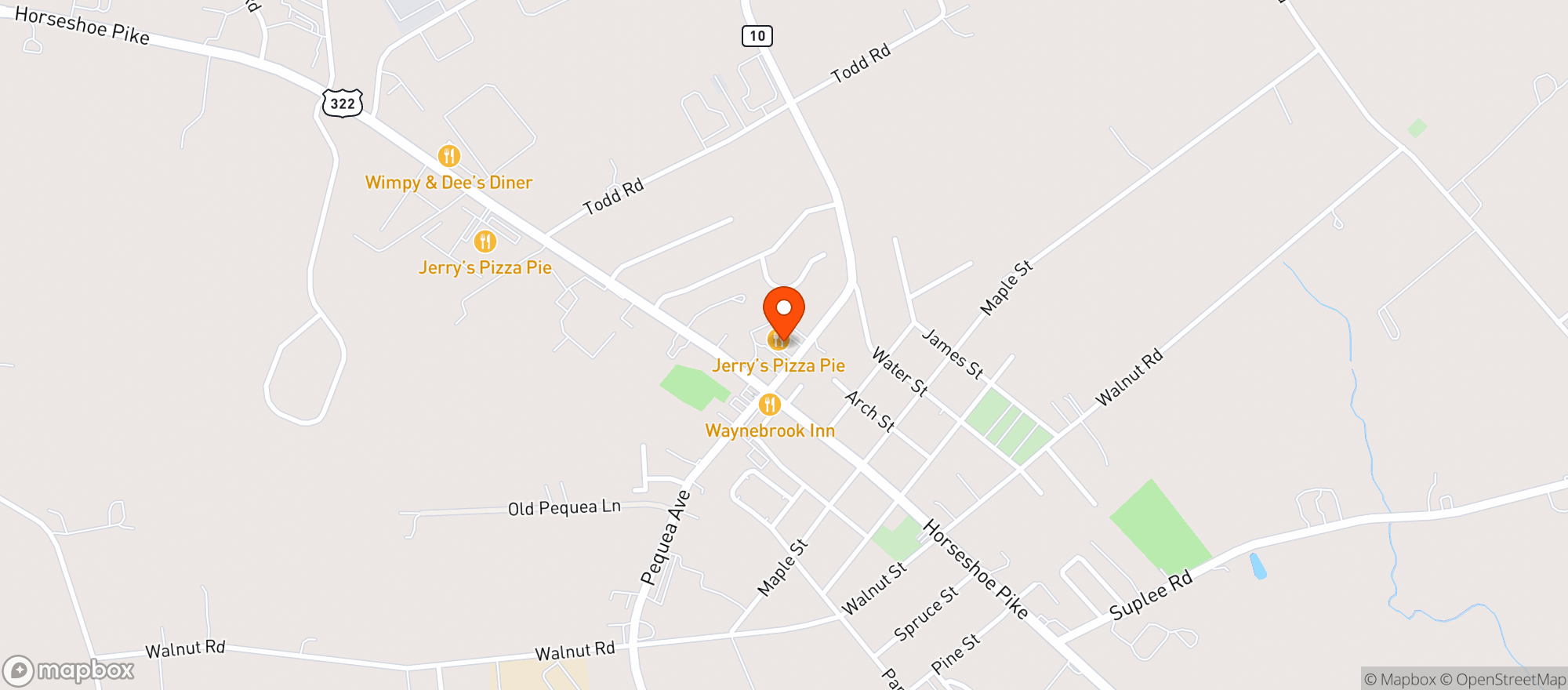 Map showing Jerrys Pizza Pie