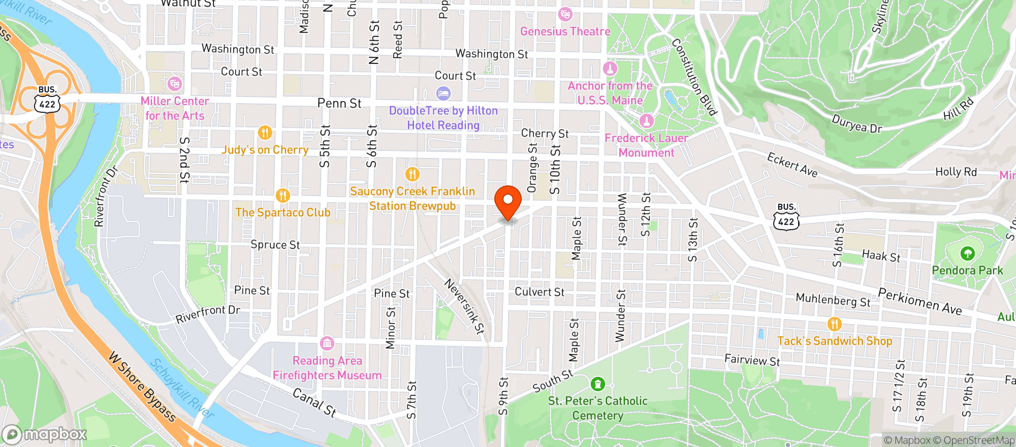 Map showing Berks Beer Distributing