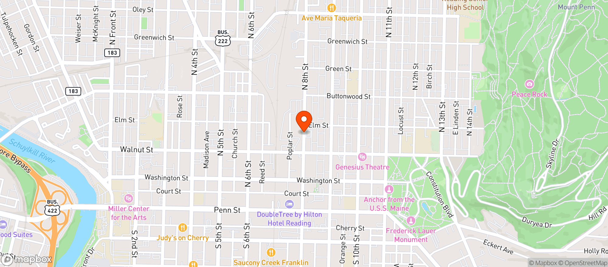 Map showing North 8th St Beer