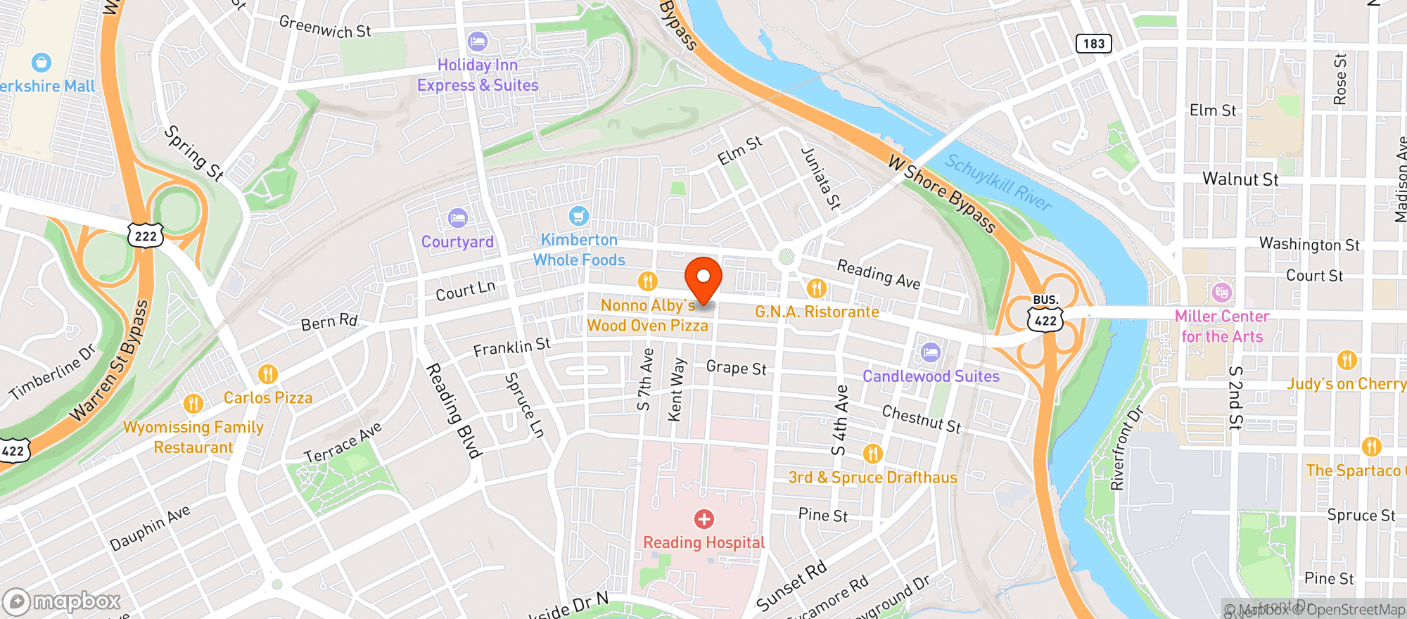 Map showing West Reading Tavern