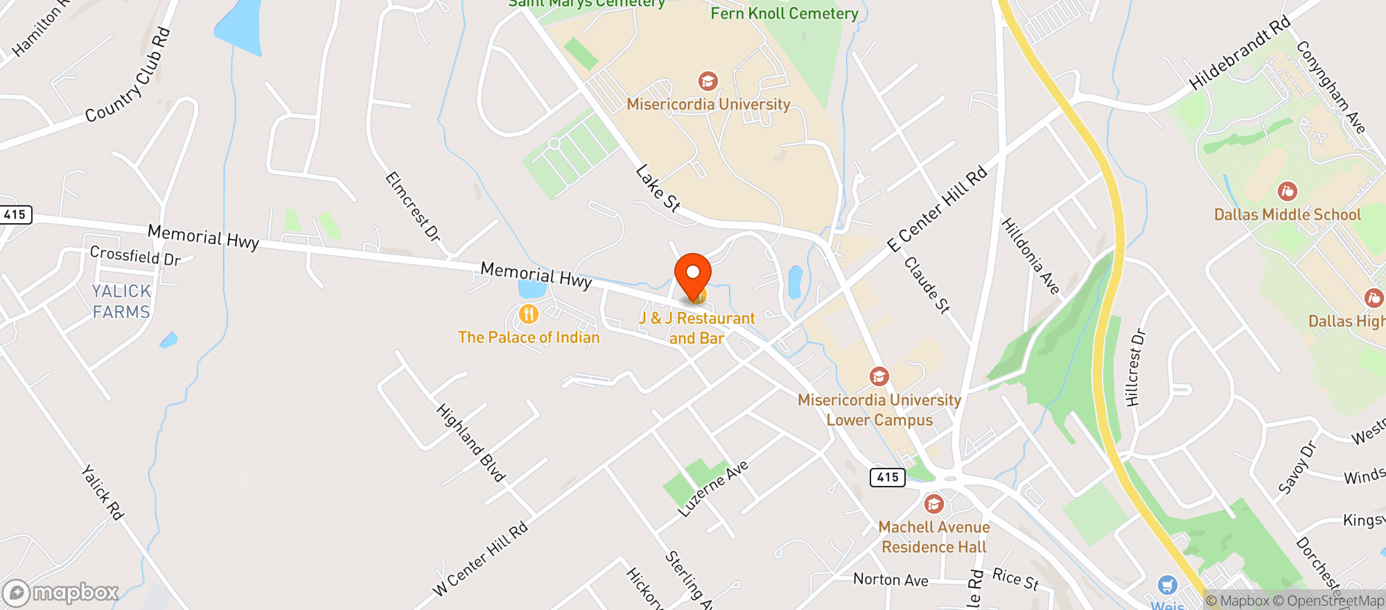 Map showing J & J Deli