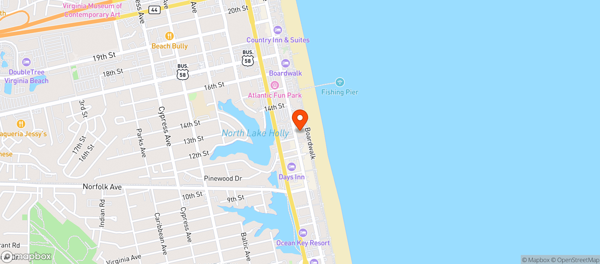 Map showing Moxy Virginia Beach Oce #unk