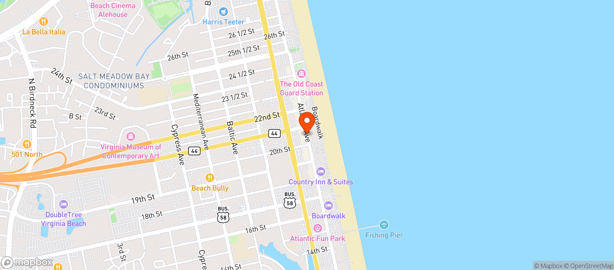 Map showing Seaside Raw Bar