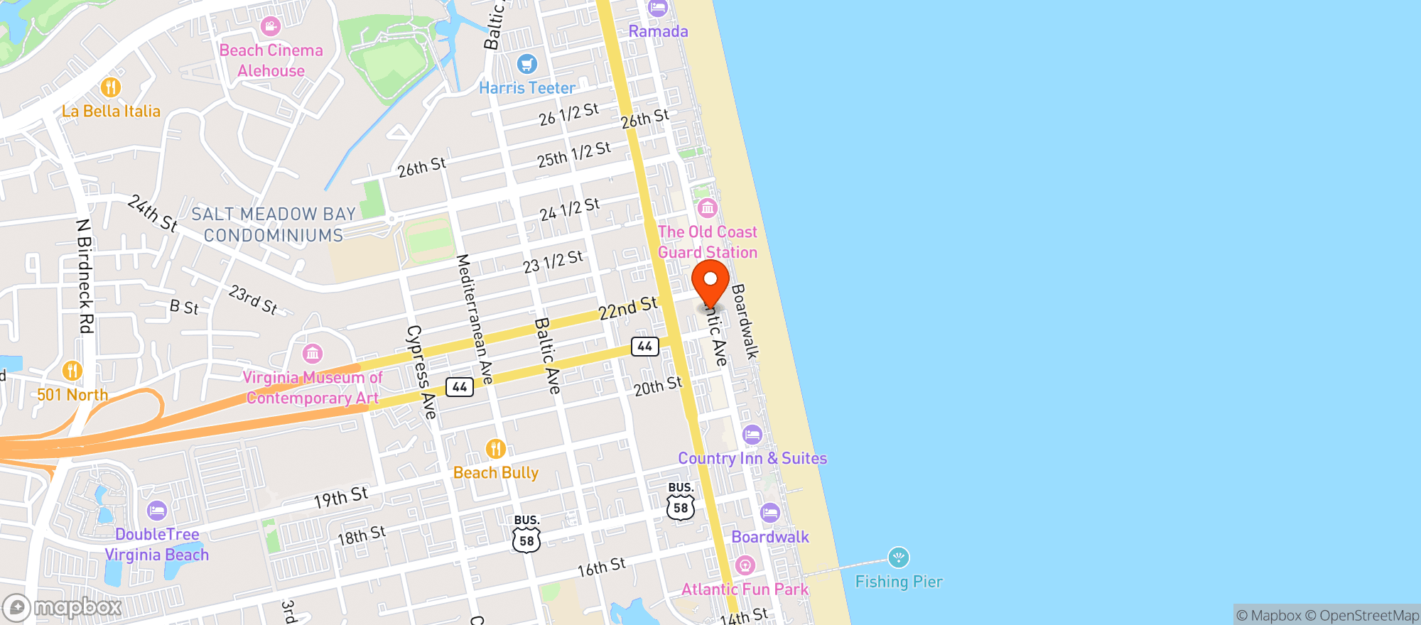 Map showing Sand Bar Pizza & Grill
