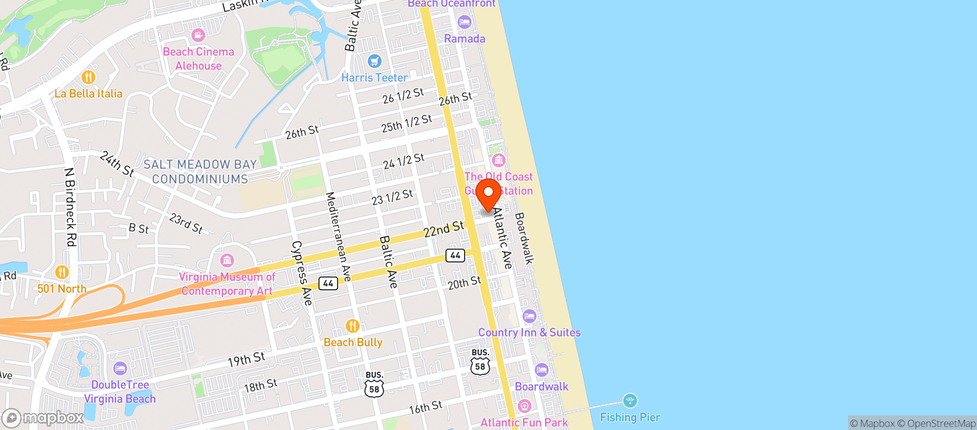 Map showing Abbey Road Raw Bar Pub & Restaurant