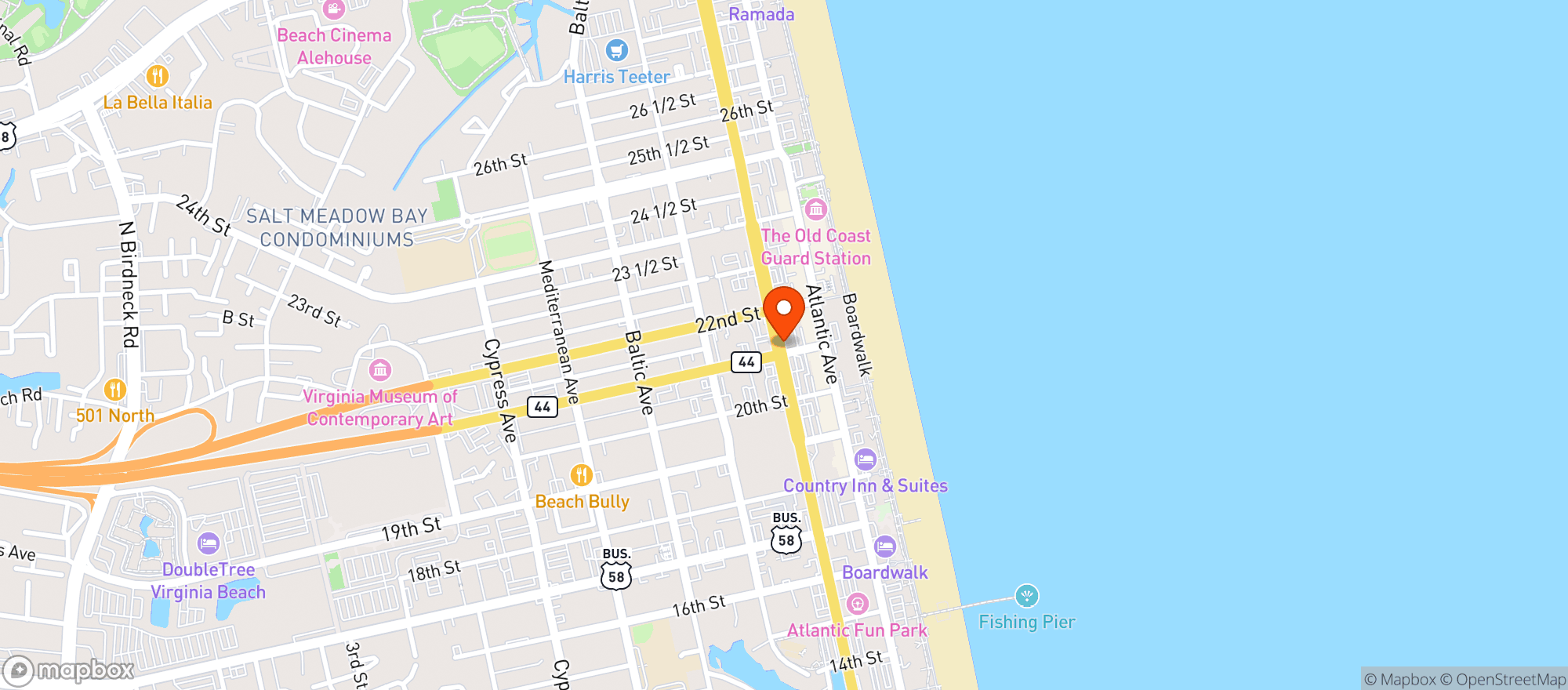 Map showing The Bunker Brew Pub & Cadence Hall