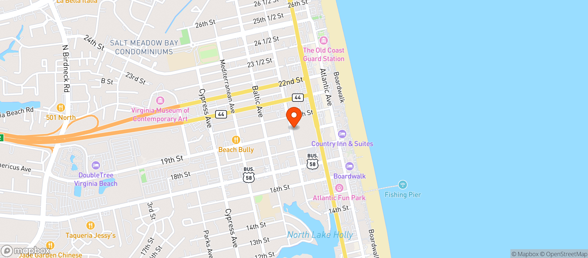 Map showing Wiseguys Pizza
