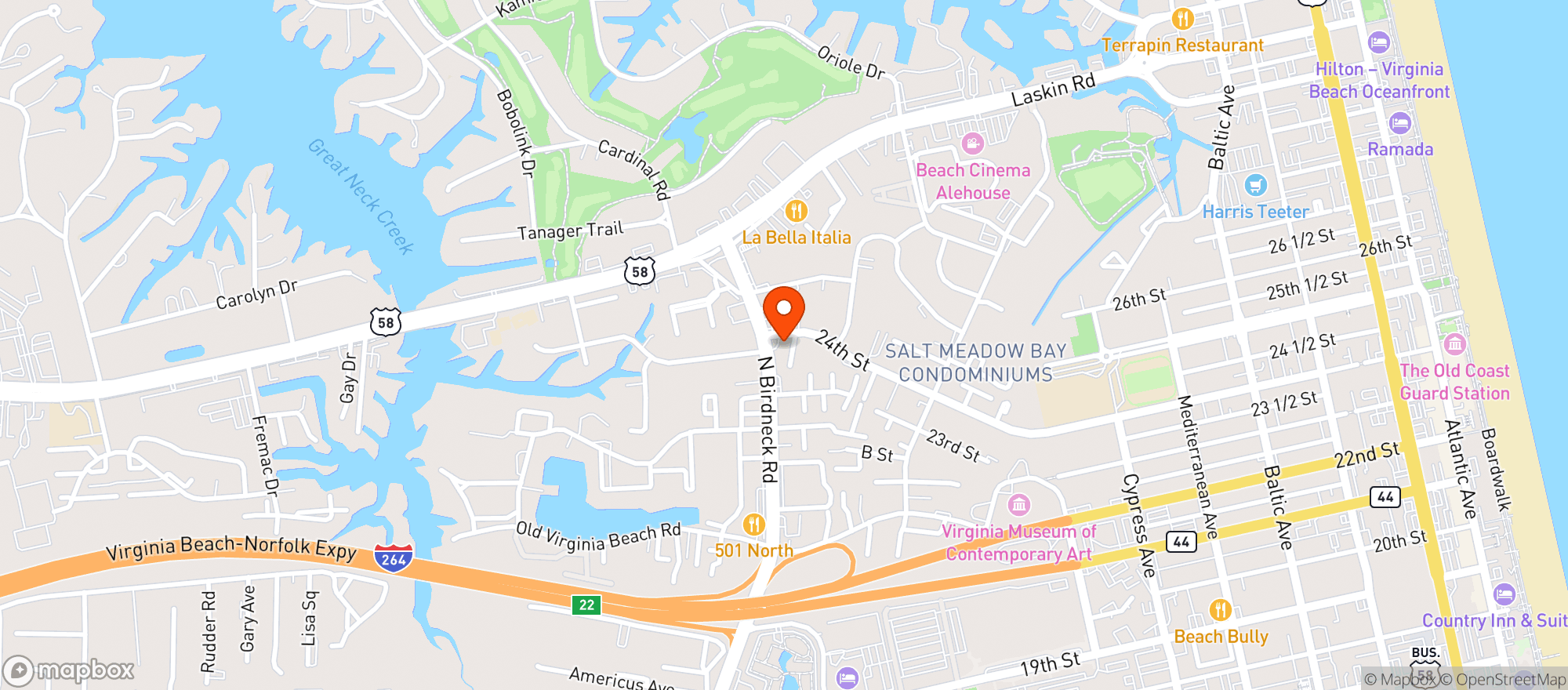 Map showing Birdneck Food Mart