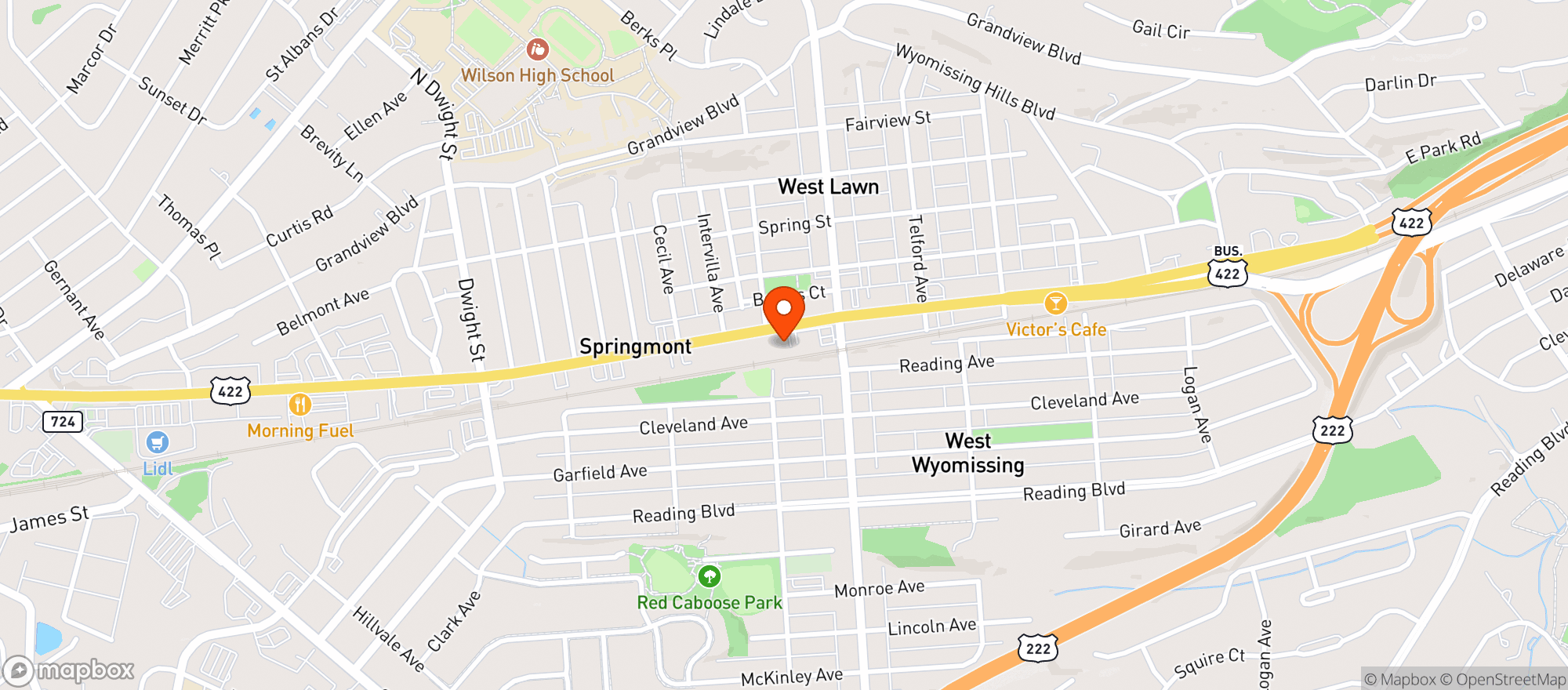 Map showing West Lawn Beverage Co