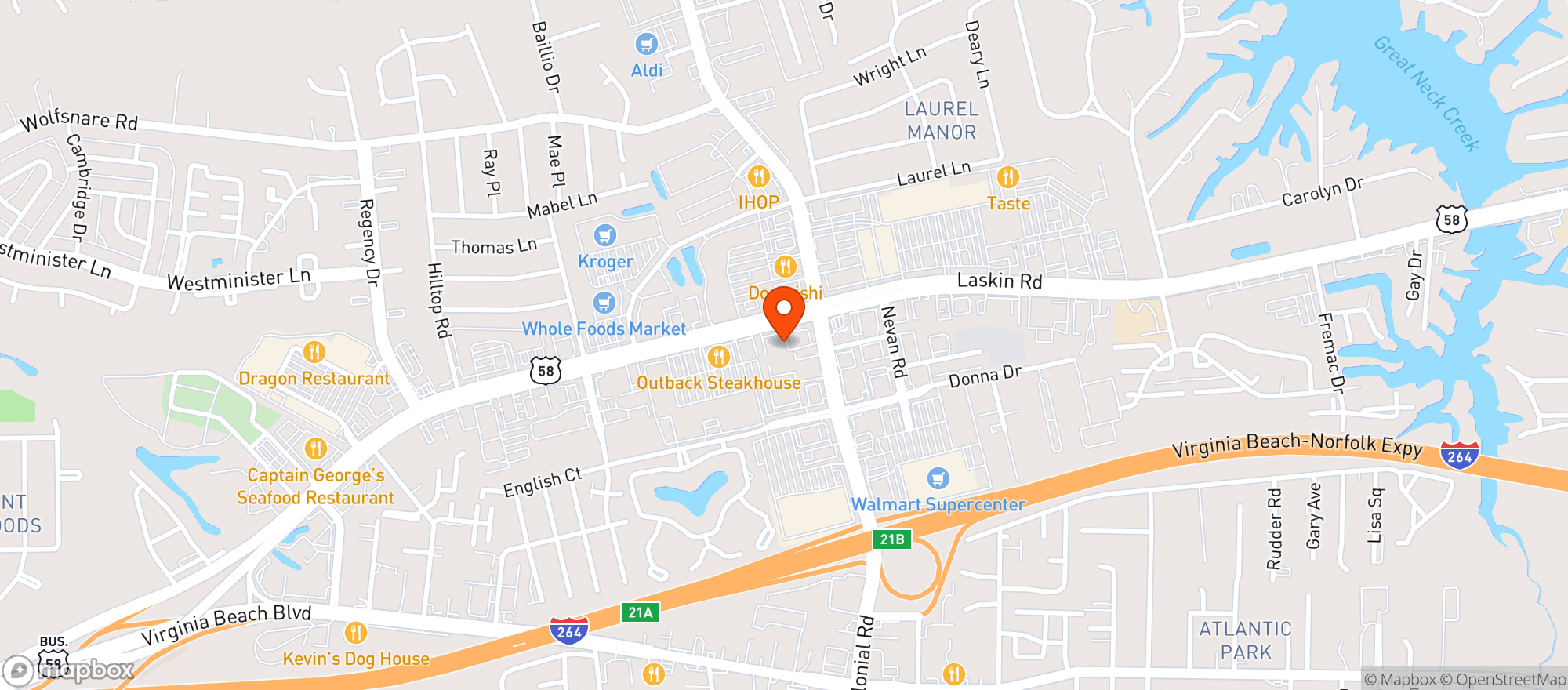 Map showing Vitamin Shoppe - Virginia Beach