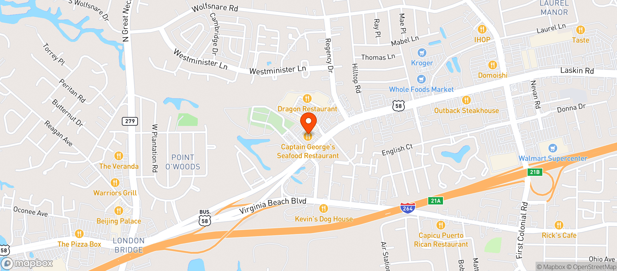 Map showing Captain Georges Seafood Restaurant