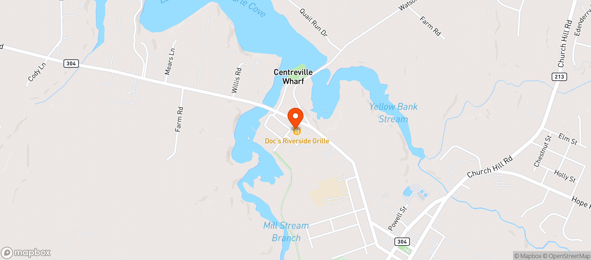 Map showing Docs Riverside Grill