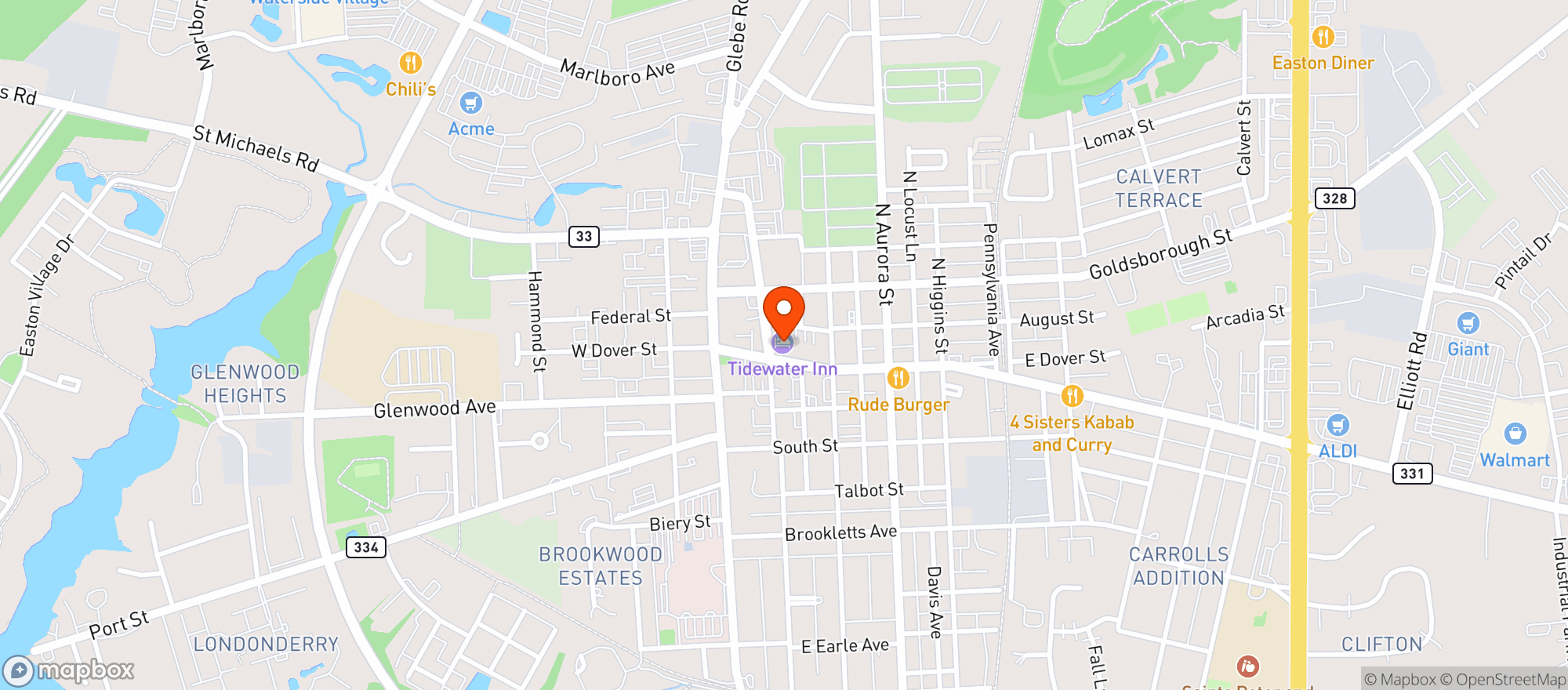 Map showing Tidewater Inn