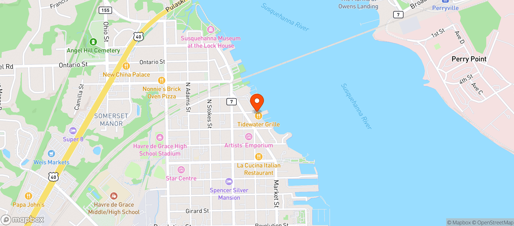 Map showing Tidewater Grill