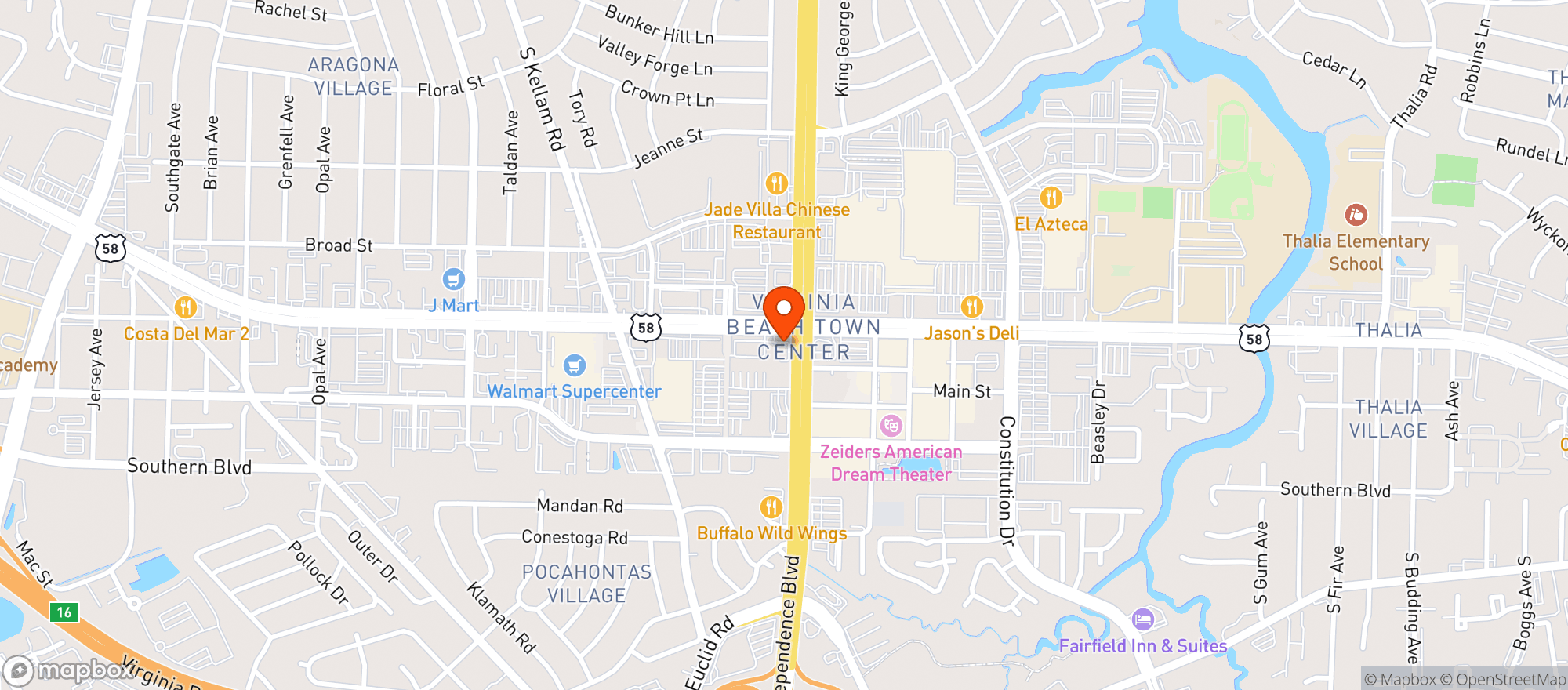 Map showing Vitamin Shoppe - Virginia Beach