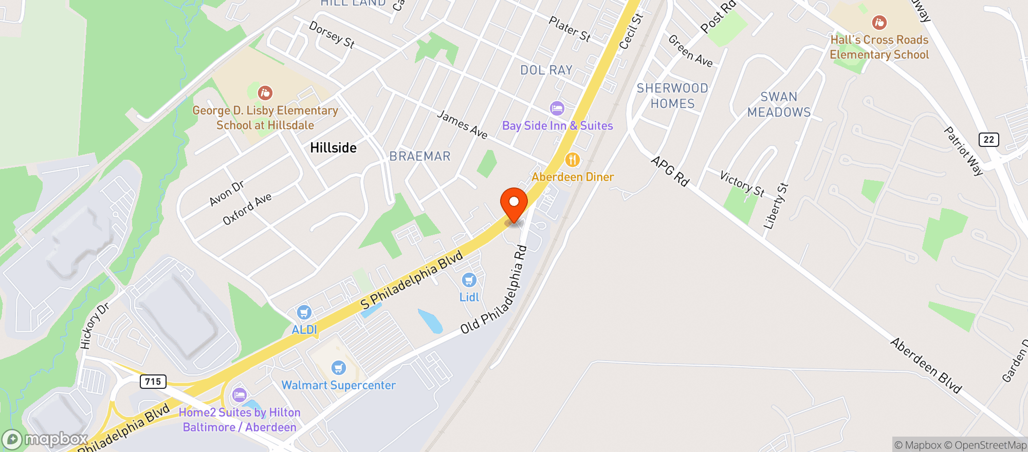 Map showing Tb3 Bar & Grill