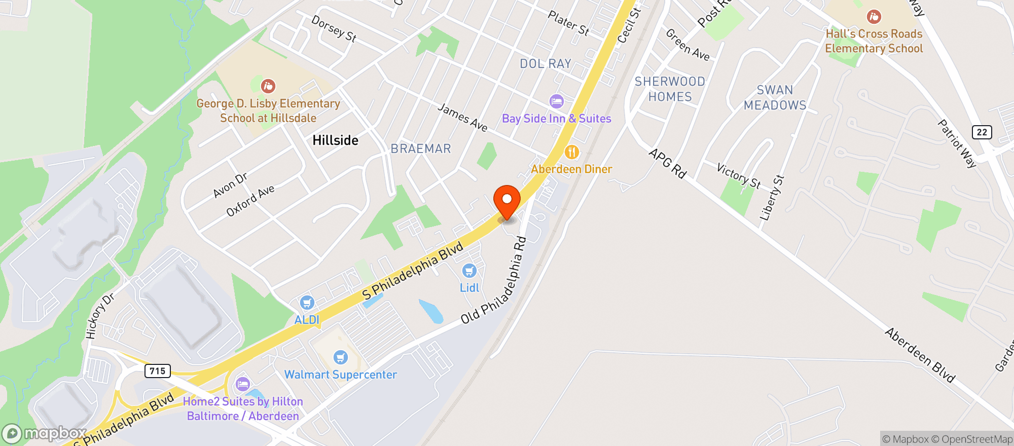 Map showing Short Stop Bev Barn