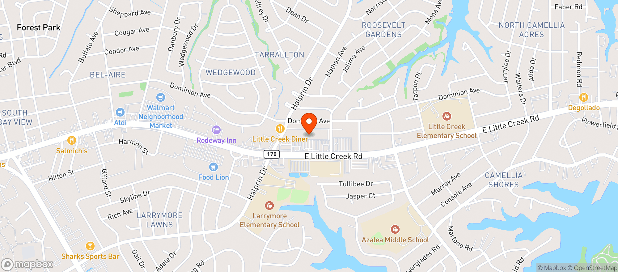 Map showing AZALEA INN & TIME OUT SPORTS BAR