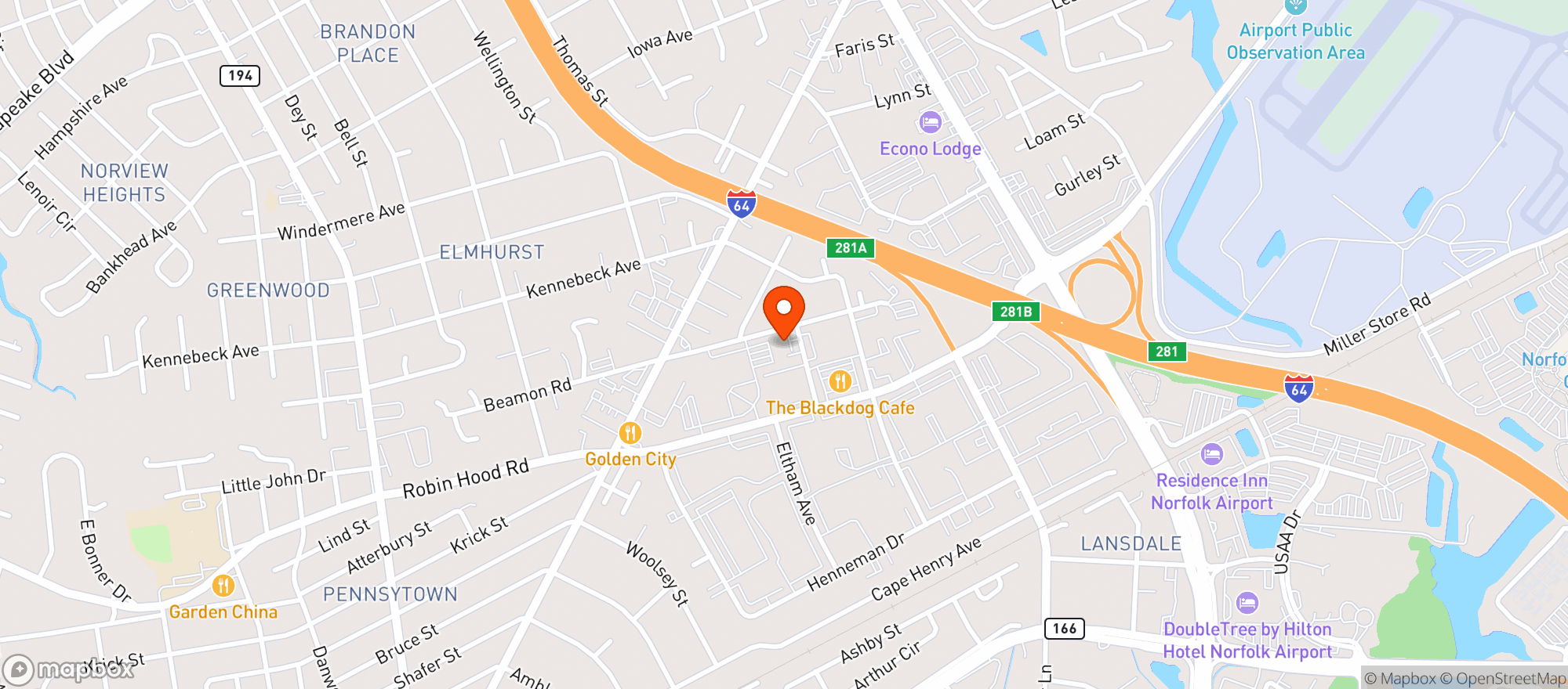 Map showing Door Dash